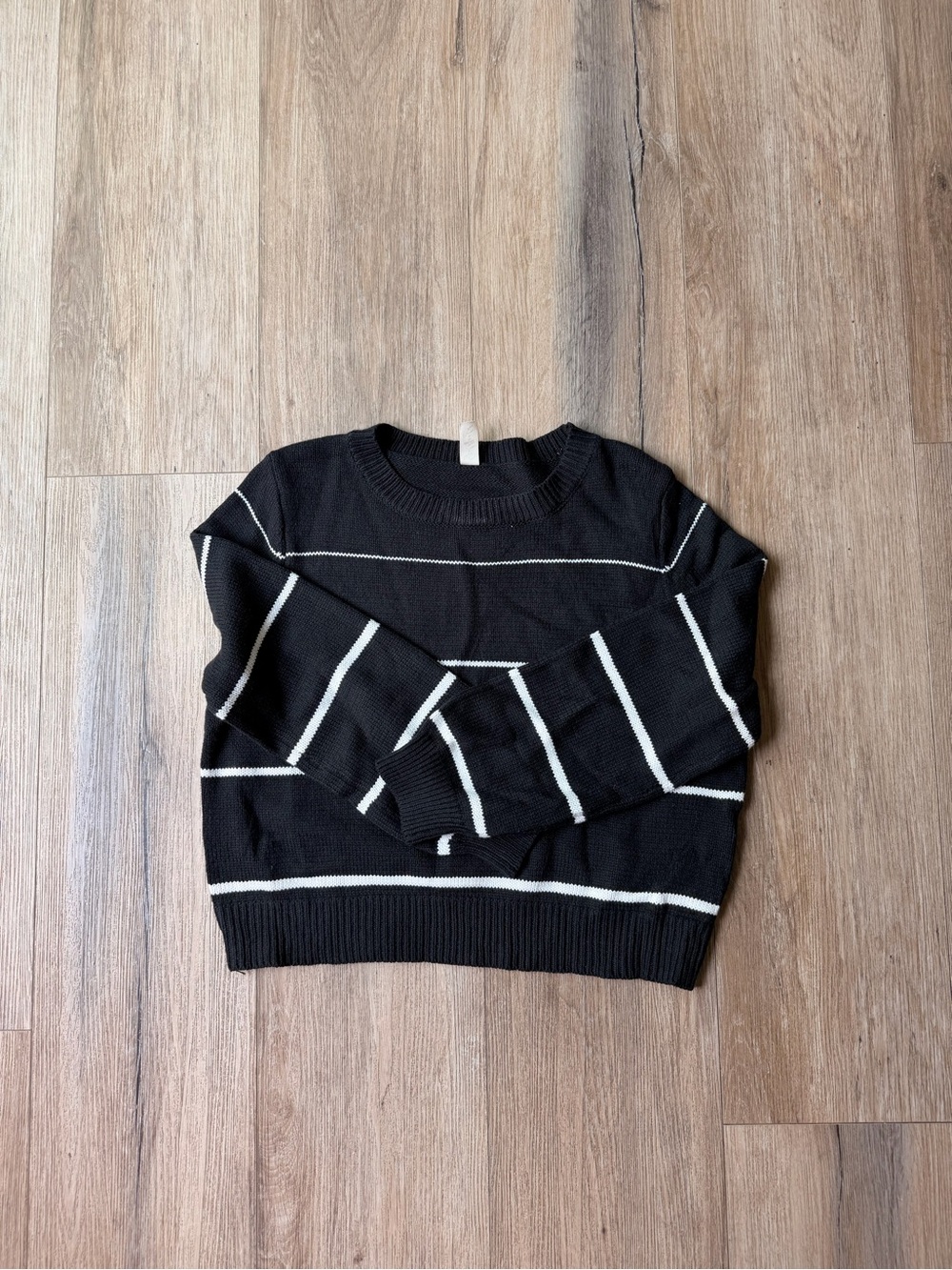 Daisy Black Crewneck Sweater with White Stripes